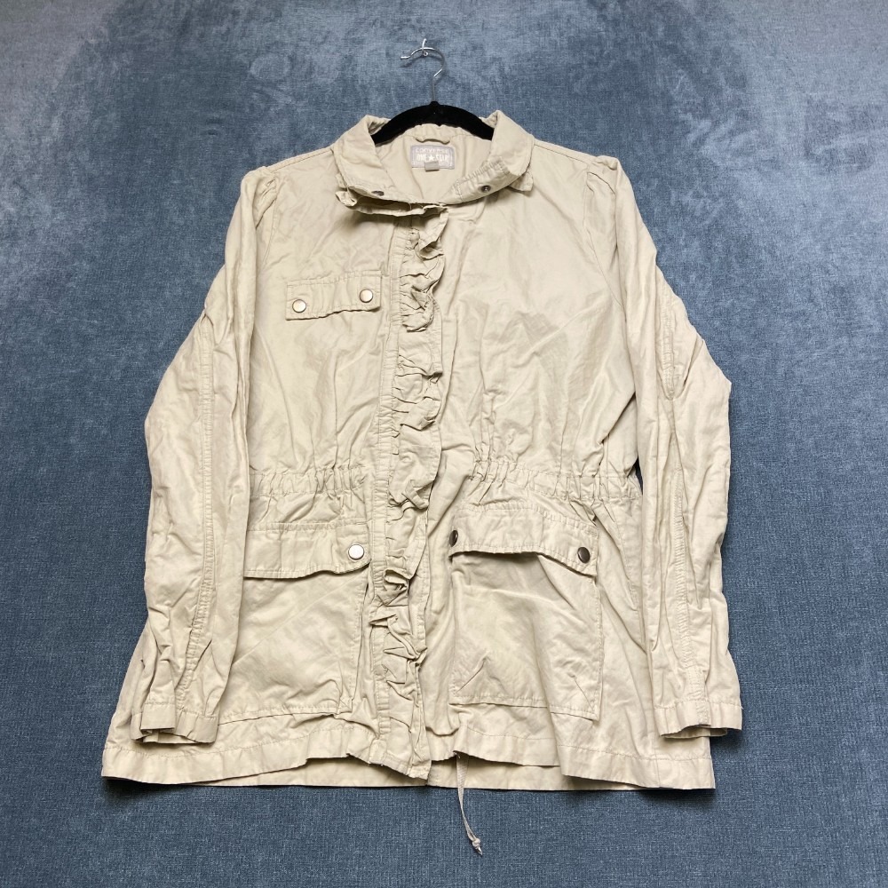 Converse One Star Utility Jacket Womens XL Beige Cotton Drawcord Waist Pockets